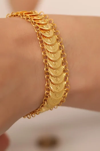 14K Solid Gold Monogram Bracelet – Ottoman Pressed Coin Bracelet