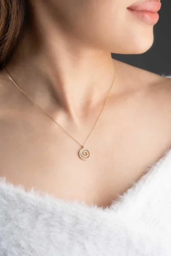14K Solid Gold Spiral Necklace – Glitter Spiral Pendant Necklace