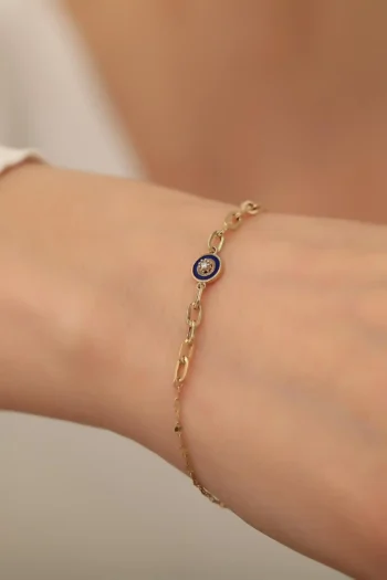 14K Solid Gold Navy Blue Enamel Bracelet – Minimalist Enamel Bracelet