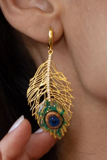 14K Solid Gold Peacock Earrings – Elegant Drop Earrings