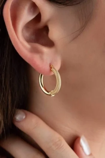 14K Solid Gold Double Patterned Hoop Earrings – Textured Hoop Earrings