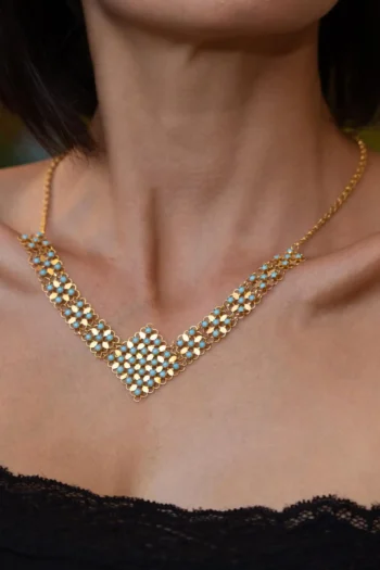 14K Solid Gold Turquoise Stone Necklace – Special Design Pendant Necklace