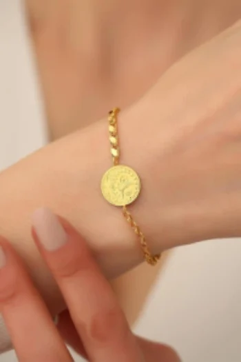 14K Solid Gold Ottoman Sign Coin Bracelet – Turkish Embossed Coin Bracelet