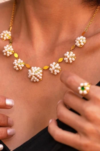 14K Solid Gold Pearl Pyramid Necklace – Minimalist Pearl Pendant Necklace