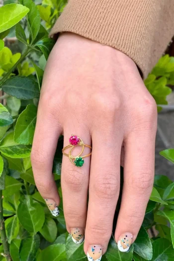 14K Solid Gold Colorful Ivy Ring – Handmade Filigree Adjustable Ring
