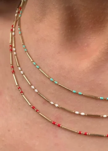 14K Solid Gold Colorful Enamel Necklace – Multicolour Beaded Necklace