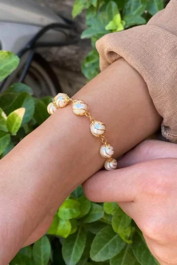 14K Solid Gold Caged Pearl Bracelet – Handmade Filigree Pearl Bracelet