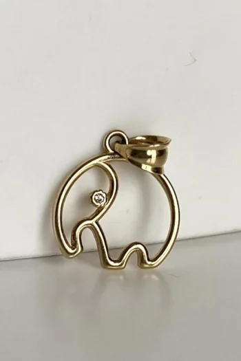 14K Solid Gold Elephant Pendant – Minimalist Animal Charm