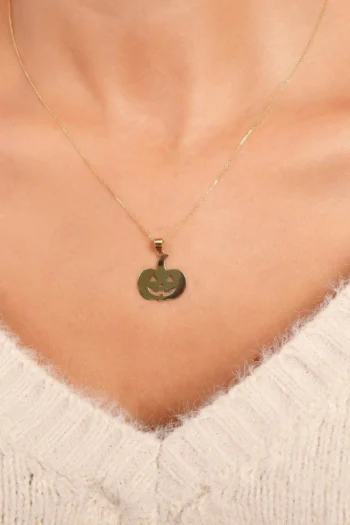 14K Solid Gold Pumpkin Pendant Necklace – Tiny Halloween Charm Necklace