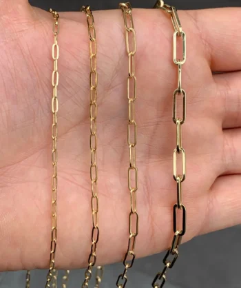 14K Solid Gold Paperclip Chain Necklace – Rectangle Link Chain