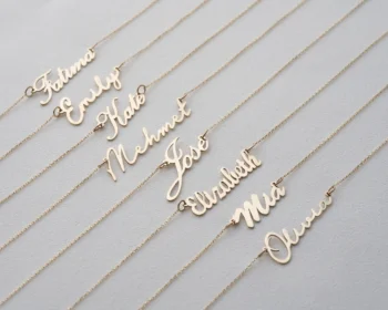 14K Solid Gold Custom Name Necklace – Personalized Script Name Necklace