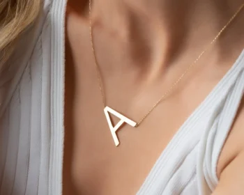 14K Solid Gold Big Letter Necklace – Sideways Personalized Initial Necklace