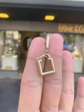 14K Solid Gold Square Hoop Earrings – Geometric Huggie Earrings