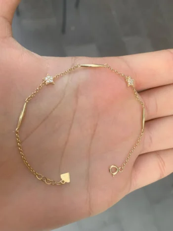 14K Solid Gold Dainty Star Bracelet – Minimalist Chain Bracelet