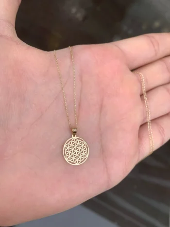 14K Solid Gold Mini Flower of Life Necklace – 14 mm Seed of Life Pendant