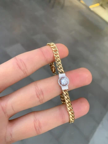 14K Solid Gold Solitaire Cuban Bracelet