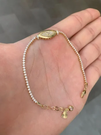 14K Solid Gold Tennis Bracelet with Eye Detail