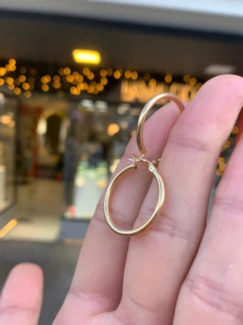14K Solid Gold Medium Round Hoop Earrings – Everyday Flat Hoop Earrings