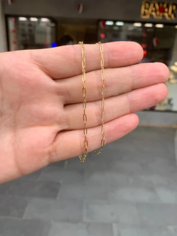 14K Solid Gold Dainty Paperclip Chain Bracelet – Elongated Oval Link Bracelet