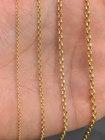 14K Solid Gold Rolo Cable Chain Bracelet – Diamond Cut Round Link Bracelet