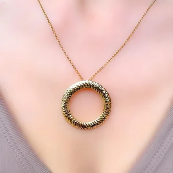 Gold Vermeil Textured Circle Pendant Necklace – 925 Sterling Silver Statement Jewellery