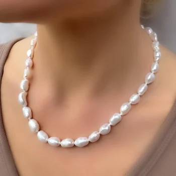 AA Natural Baroque Pearl Necklace – Freshwater Pearl Strand with Silver Clasp
